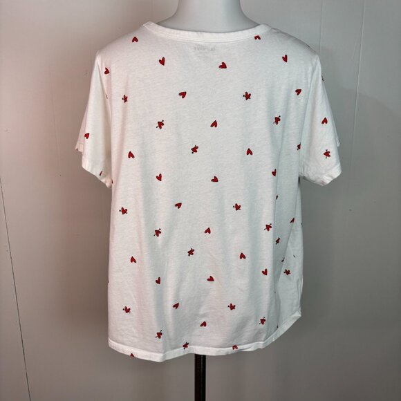 Old Navy Top XL White Red Hearts V-Neck Short Sleeve T-Shirt Cotton Casual - Picture 7 of 10